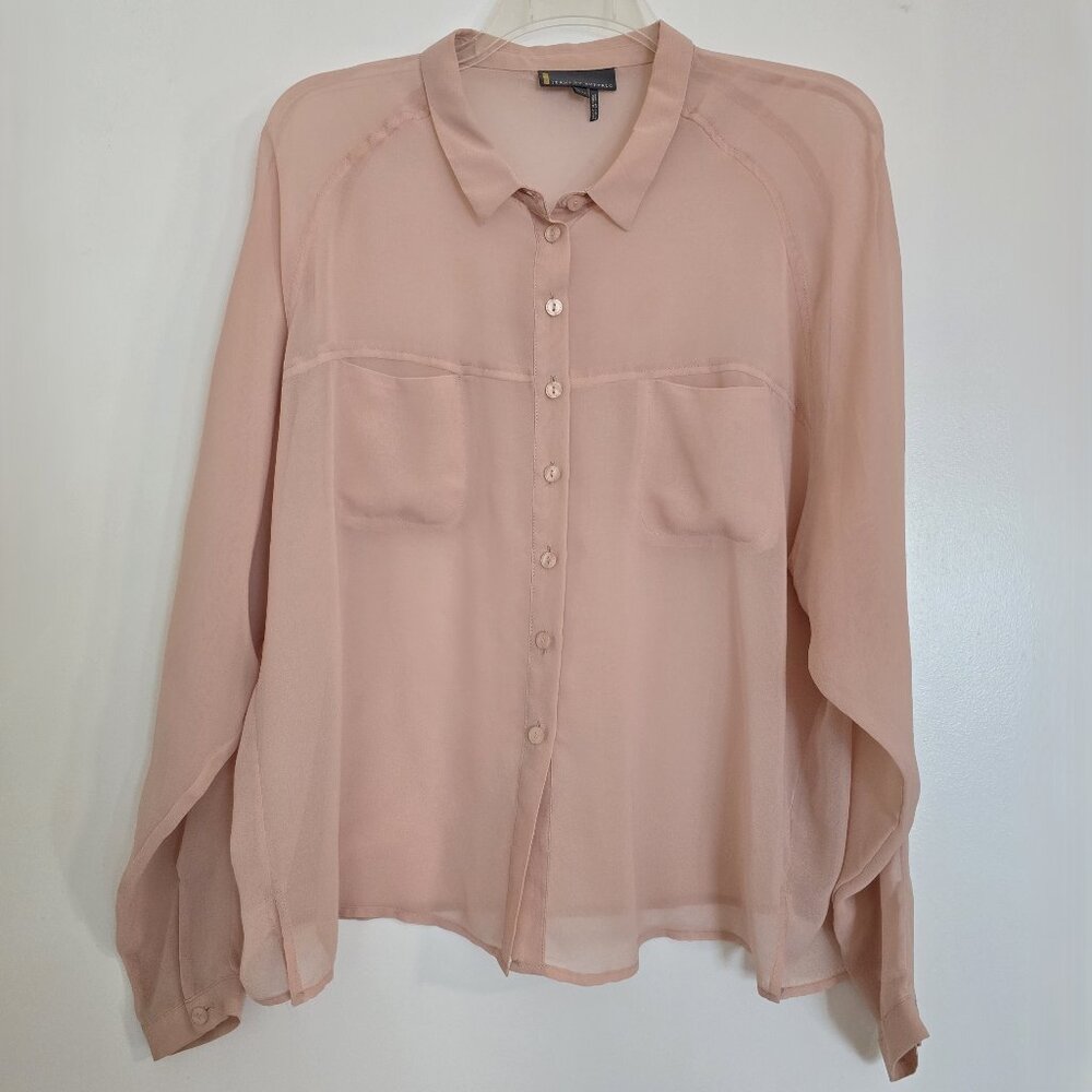 I Jeans By Buffalo Sheer Blush Button-up Blouse LS Medium